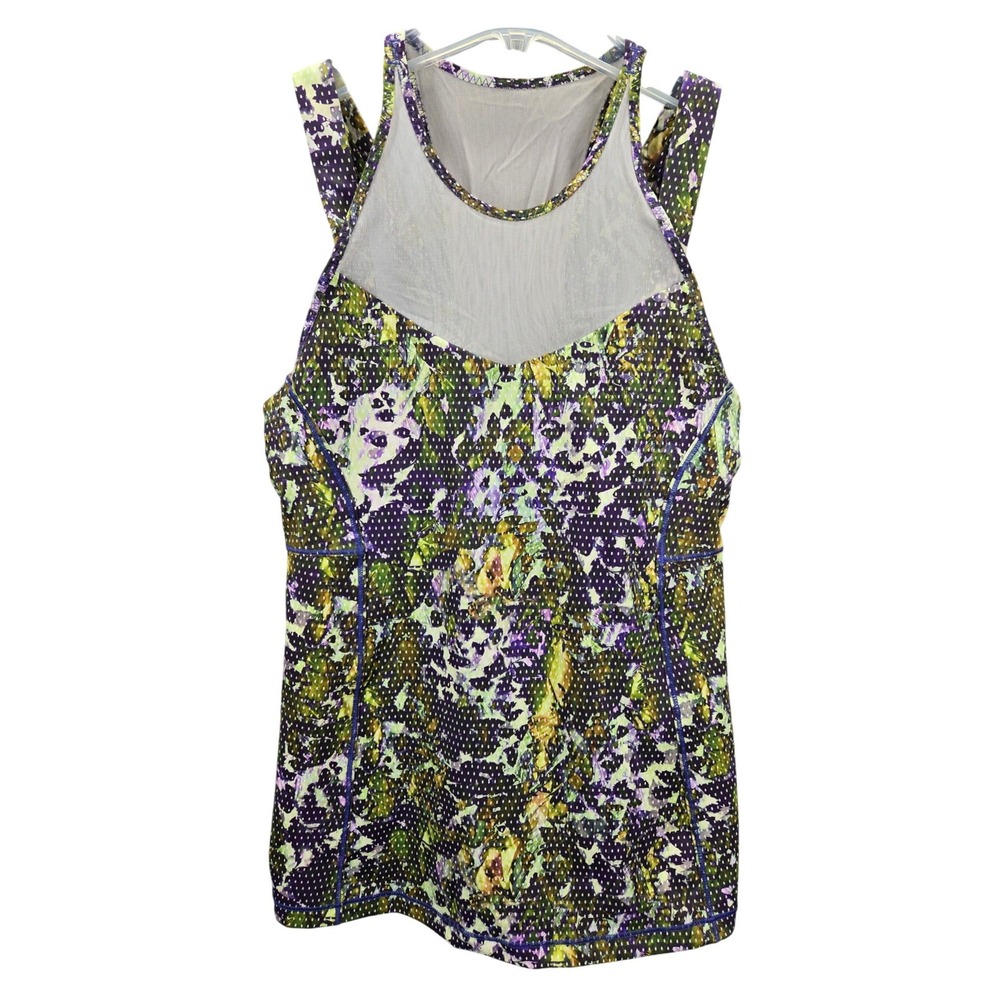 Lululemon Mesh Racerback Tank Top Abstract Floral Green Purple Size 6 No Padding
